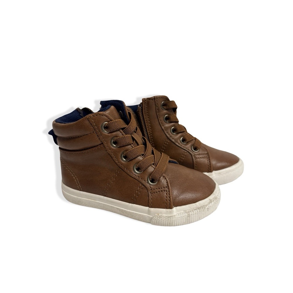 Cat & Jack Toddler Boys' Easy On Zip Boots Size 6 Brown Faux Leather LN
